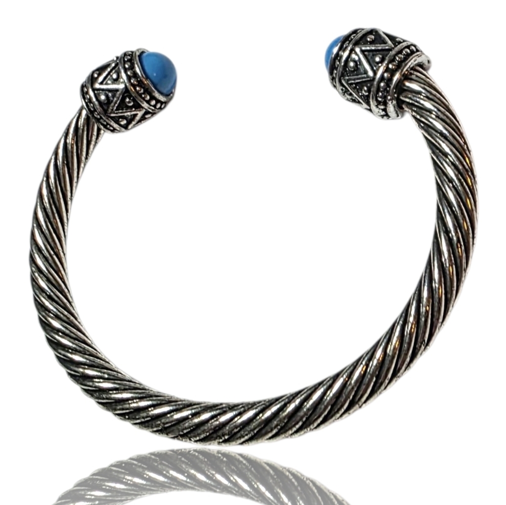 Boho Chic Silver Twisted Cable Cuff Bracelet W Tu… - image 2